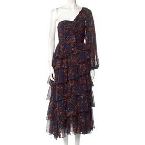 Ulla Johnson One Sleeve Patterned Midi Gown